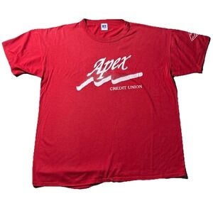 Vintage Apex Credit Union Tee XL USA Made Single Stitch Red Shirt